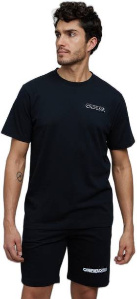 Men Typography Round Neck Pure Cotton Black T-Shirt