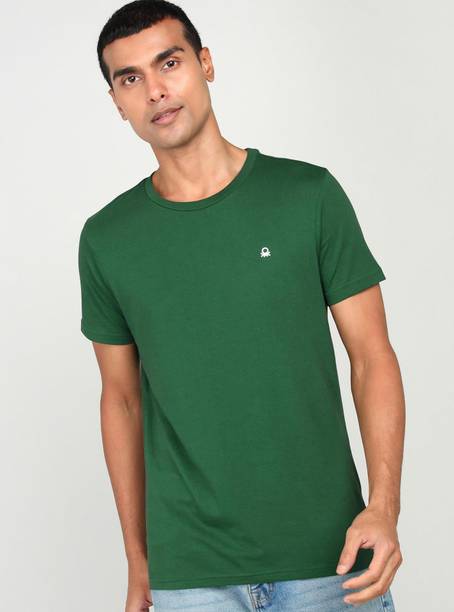 Men Solid Round Neck Cotton Blend Green T-Shirt