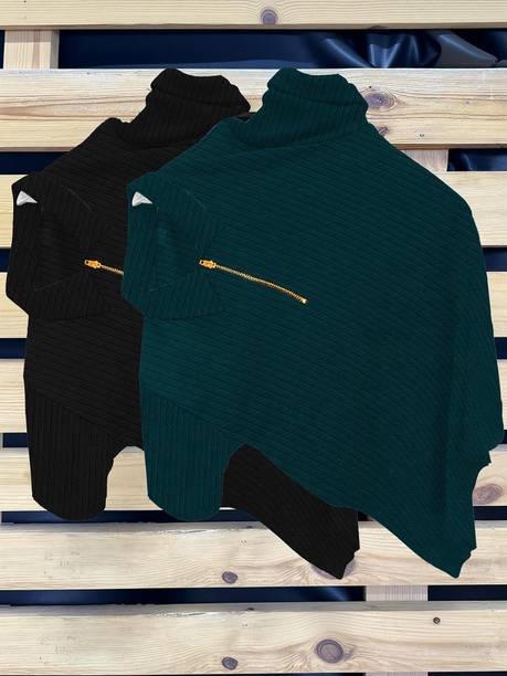 Pack of 2 Men Self Design Polo Neck Polyester Dark Green, Black T-Shirt
