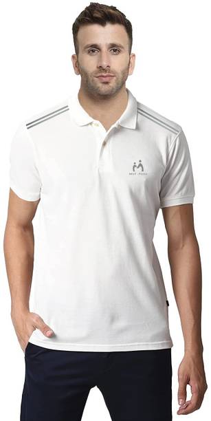 MIST N FOGG Men Solid Polo Neck Polyester White T-Shirt