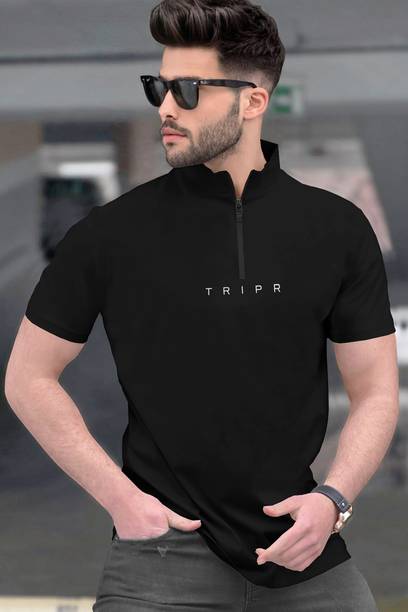 TRIPR Men Solid Henley Neck Cotton Blend Black T-Shirt