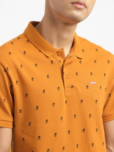 Men Printed Polo Neck Pure Cotton Brown T-Shirt