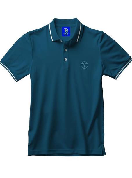 Men Solid Polo Neck Polyester Navy Blue T-Shirt