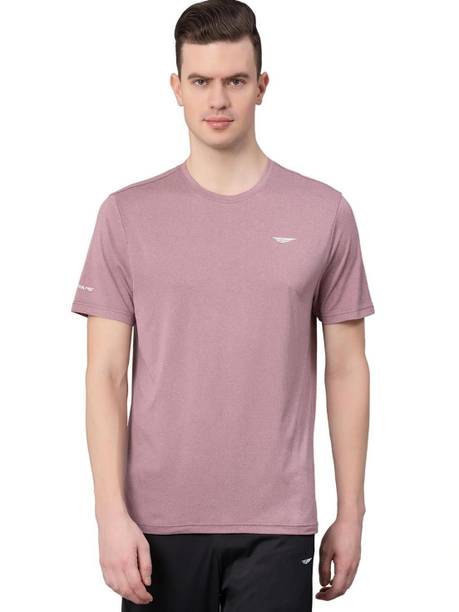 Men Solid Round Neck Polyester Red T-Shirt