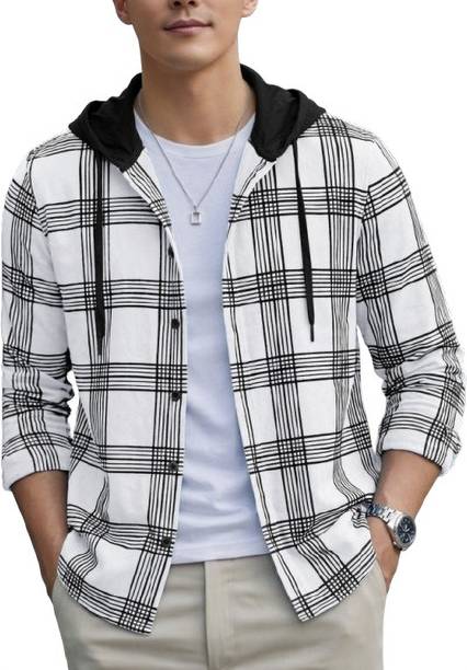 Men Colorblock Hooded Neck Cotton Blend White T-Shirt