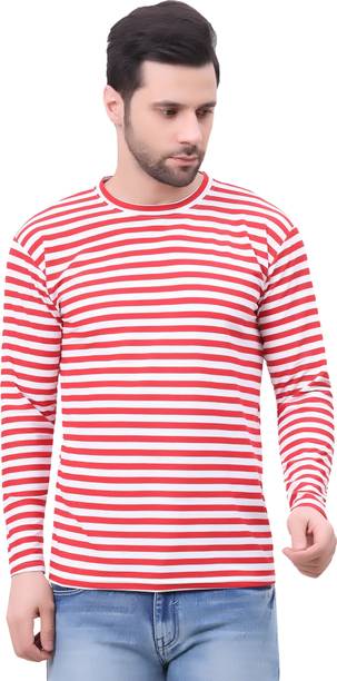 Men Striped Round Neck Cotton Blend Multicolor T-Shirt