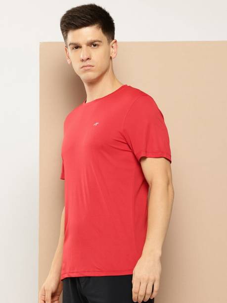 ALCIS Men Solid Round Neck Polyester Red T-Shirt