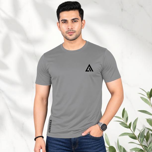 Adrenex Printed Men Round Neck Grey T-Shirt