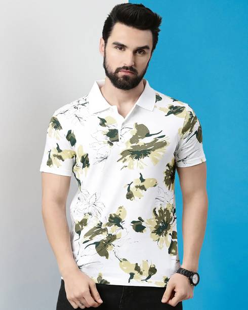 Outlander Men Self Design Polo Neck Cotton Blend Green T-Shirt