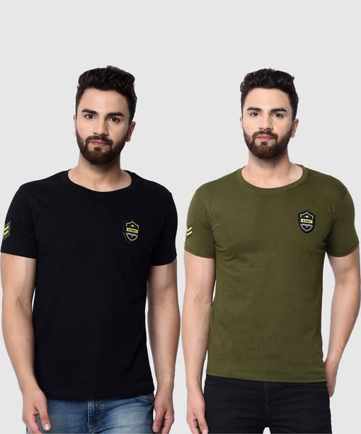 London Hills Pack of 2 Men Solid Round Neck Cotton Blend Green, B