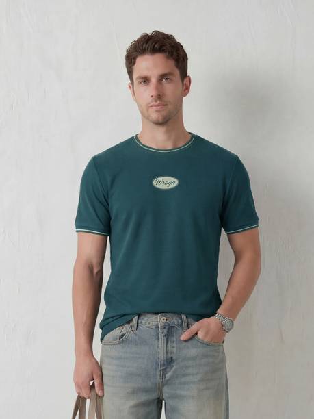 Men Printed Crew Neck Pure Cotton Dark Blue T-Shirt