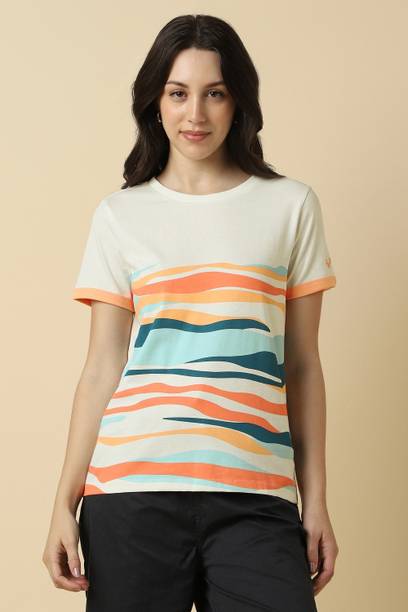 Women Printed Round Neck Pure Cotton Multicolor T-Shirt