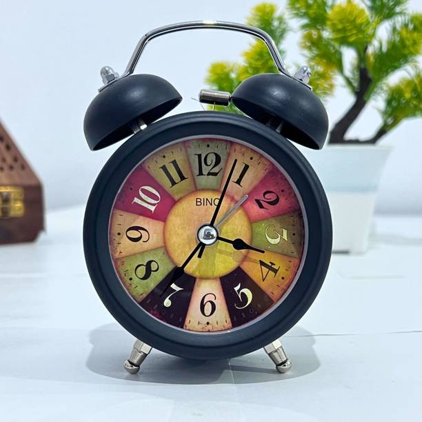 CozyVibe Analog Black, Vintage Table Clock, Metal Twin Bell Alarm with Night Light Clock