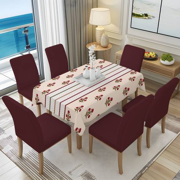 DECORIAN Velvet 6 Seater Printed Table Cover