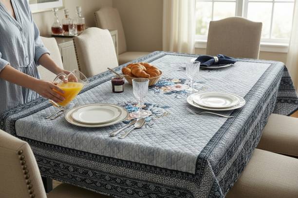 BMS FURNISHINGS Velvet 4 Seater Printed Table Cover