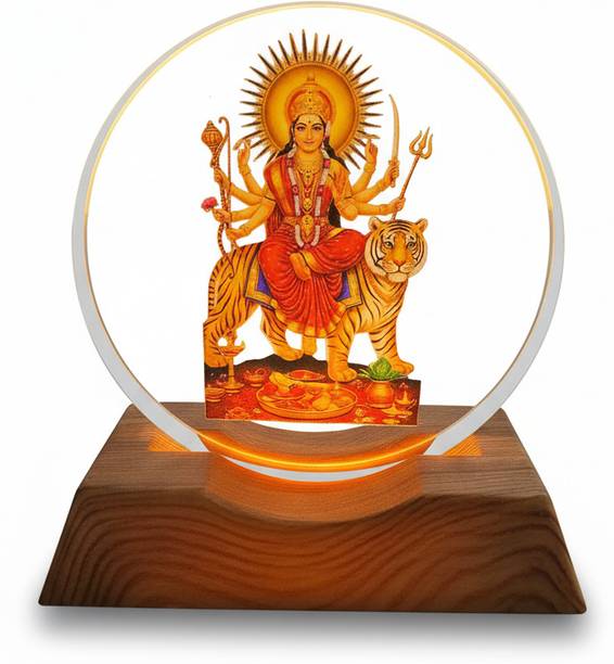 Kidelle&co 3D Acrylic Durga mata LED Night Light – Warm White with Durable Plastic Base Table Lamp