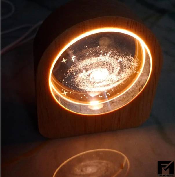 SHOPOGENIX 3D Cube Galaxy Model Crystal Ball with Wooden Frame,USB Cable Decorative Showpiece  -  8.5 cm