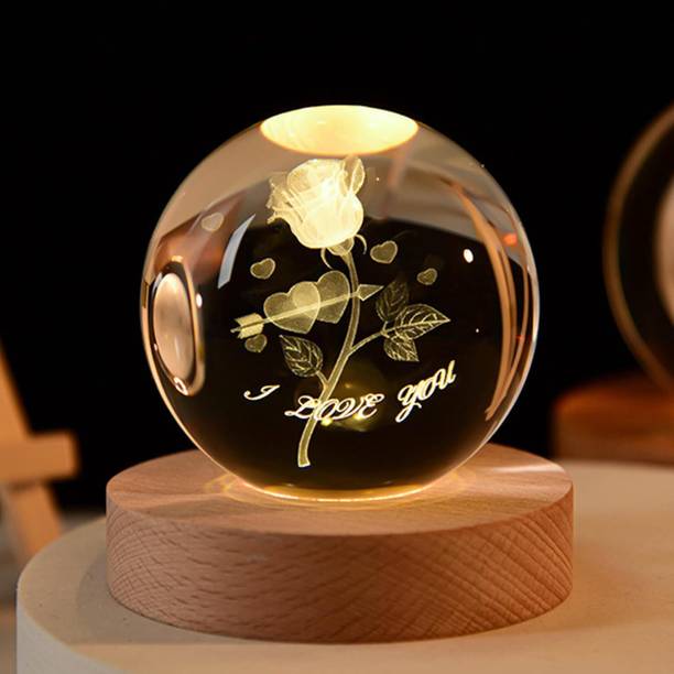 jamunesh enterprise Crystal Ball Night Lamp With Wooden Base Night Lamp