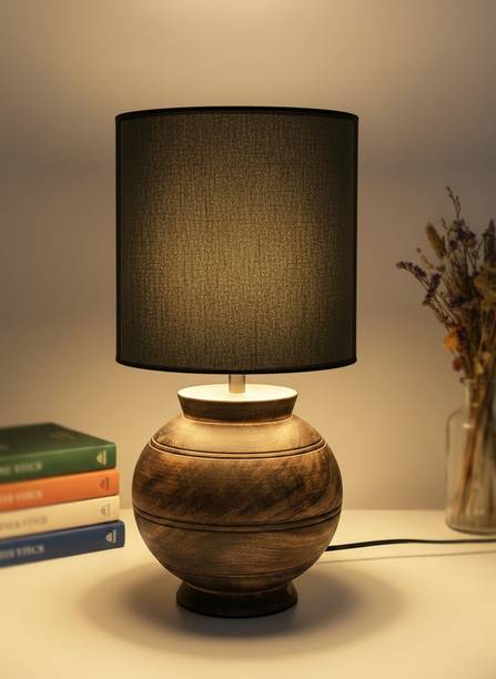 LUZLANE Antique Wooden Handcrafted Pot Desk Lamp for Living room, bedroom Table Lamp