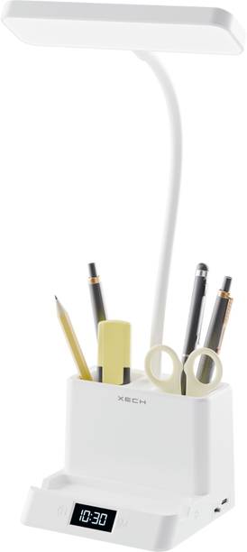 xech Rechargeable Table Lamp with Digital Clock Pen Stand 3 Color tone Desky Digital Study Lamp