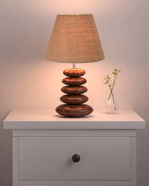 Homesake Walnut Multi-Pebble Wood Table Lamp with Brown Jute Shade LED Bulb Included, Table Lamp