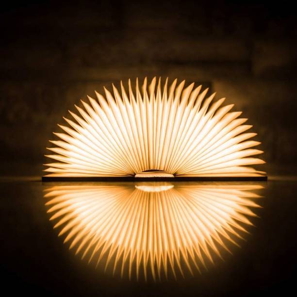 FunGlow Rechargeable Wooden Book Lamp LED Foldable Night Light with USB Charging Table Lamp