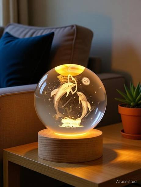 ARV 3D Dolphin Crystal Ball Light, Dolphin LED Night Light, Dolphin Decor Table Lamp
