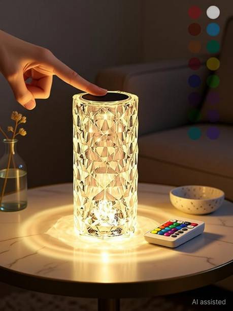 Worldwise 16 Color Changing Crystal USB Rechargeable Touch Night Lamp with Remote Control Table Lamp