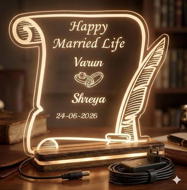 My gifting hub "Happy Married Life" LED Scroll Lamp – Customized Wedding & Anniversary Gift Table Lamp