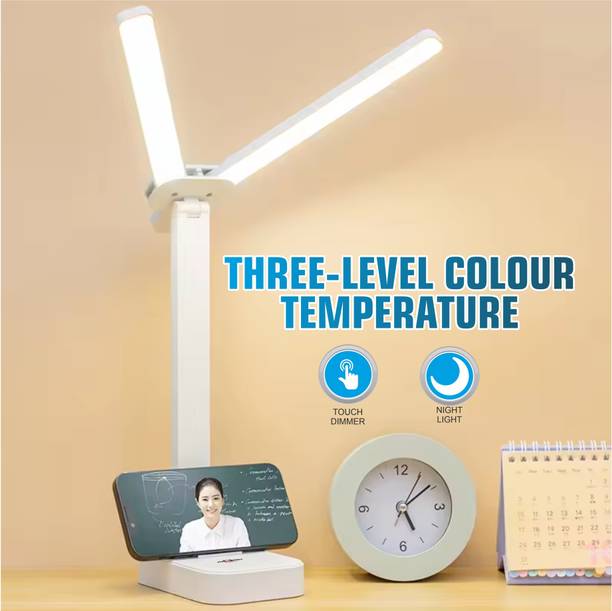 Make Ur Wish Rechargeable 180° Rotateable 3 Light Mode With Adjustable Brightness 16 SMD LED Table Lamp (26 cm, White)