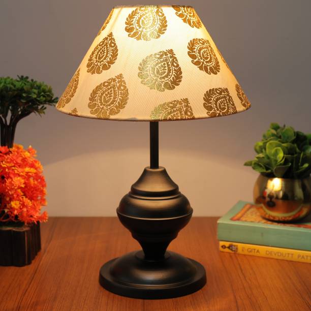 Homesake Black Metal Table Lamp with Fabric Shade, B22 holder, Urn, Cone Table Lamp