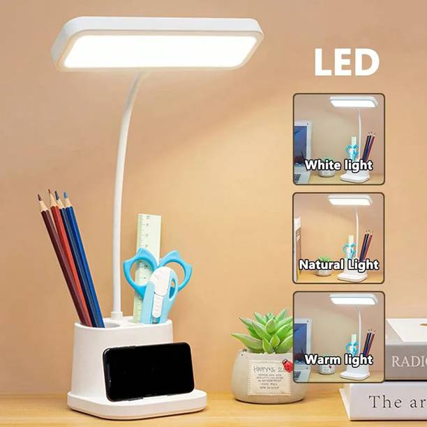 iDOLESHOP Powerful Rechargeable lamp with Pen Holder 3 Mode Lights Mobile Stand Desk Lamp Table Lamp