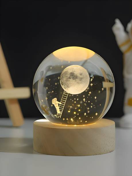 BITSY BLOOM 3D Crystal Ball Lamp Night Light with Wooden Base