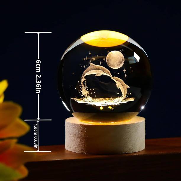 SHOPOGENIX 60mm Dolphin Crystal Ball with LED Wooden Base Night L