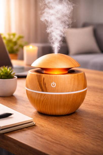 Austrich Room Ultrasonic Aroma Humidifier, Wood Grain Light Brown, Round, 130ml, Humidifier