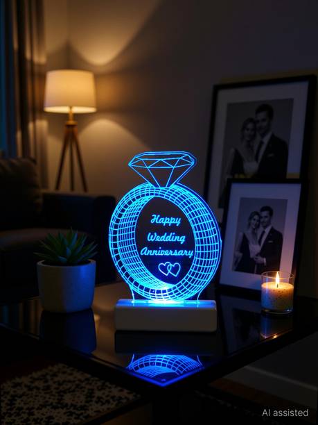 SKOAL HAPPY WEDDING ANNIVERSARY Acrylic Illusion RGB 7 Colour Changing LED Plug n Play Night Lamp