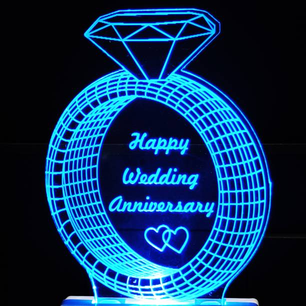 SKOAL HAPPY WEDDING ANNIVERSARY Acrylic Illusion RGB 7 Colour Changing LED Plug n Play Night Lamp