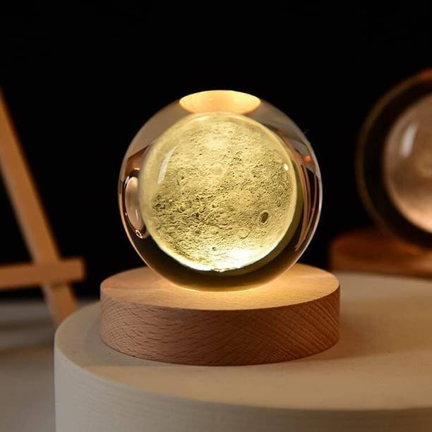 Easymart Galaxy Crystal Ball Night Light,2.4 inch Glass Ball Night Lamp with Woodern Base Table Lamp