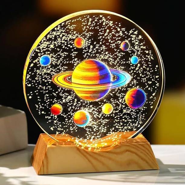 Vortexa 3D Acrylic Planets Crystal Ball Night Lamp with Wooden Space Theme Saturn Light Night Lamp