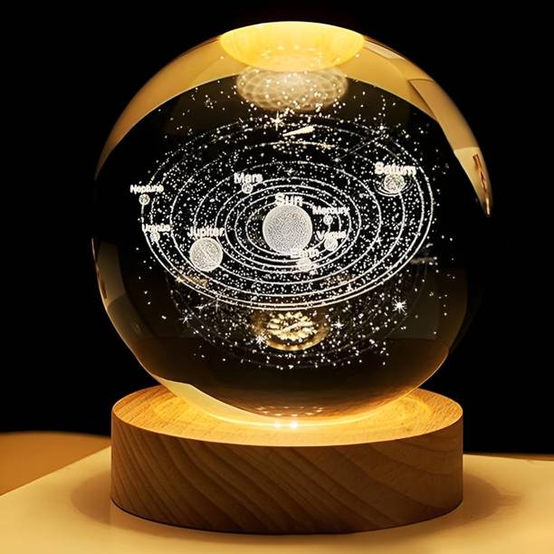 house of common 3D Crystal Ball Lamp Night Light with Wooden Ba