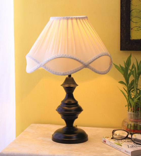 Devansh Vinatge Off-White Cotton Iron Table Lamp For Bedroom, Table Desk Table Lamp