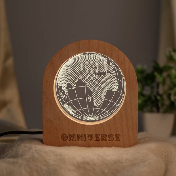 Omniverse Real Steam beech wood USB Operated Warm White Light World MAP acrylic Night Lamp Table Lamp