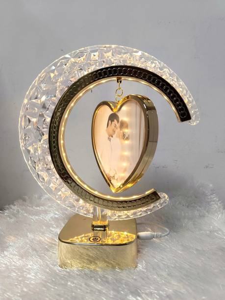 मोटिवेटबॉक्स LED Half Moon Crystal Lamp Photo Frame for Birthday, Anniversary & Wedding Gift टेबल लैम्प