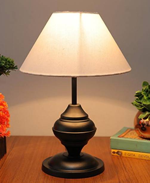 Homesake Black Metal Table Lamp with Fabric Shade, B22 holder, Urn, Jute Cone Table Lamp