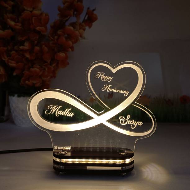 lampees Infinity Heart LED Table Lamp, Names, Anniversary Wedding Gift Warm White Table Lamp