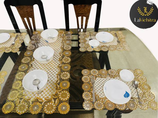 LaVichitra Gold, White PVC Table Linen Set