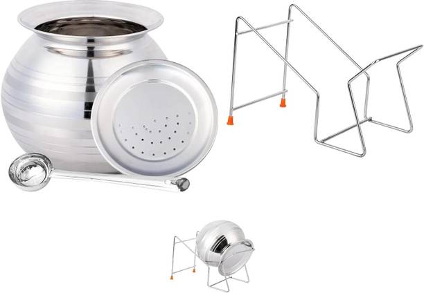 THANGAM Thangam Stainless Steel Pongal Pot with Rice Stainer,Vadi Plate &Ladle(4PCS SET) Tagine