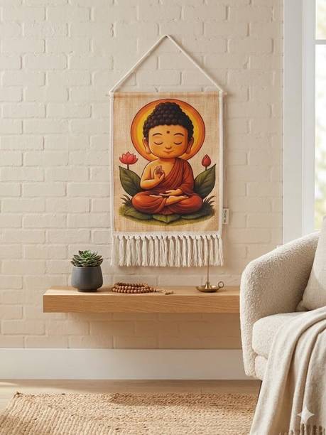 NARWAL'S COLLECTION Meditation Wall Hanging with Tassels, Yoga Silhouette Sunset Design`