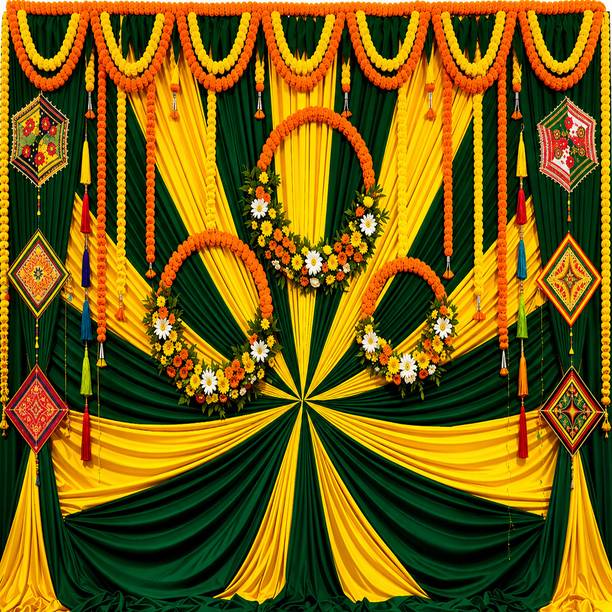 Arya Weaves multicolor 3 Marigold round beautiful backdrop for your haldi ceremony Decorative Tapestry