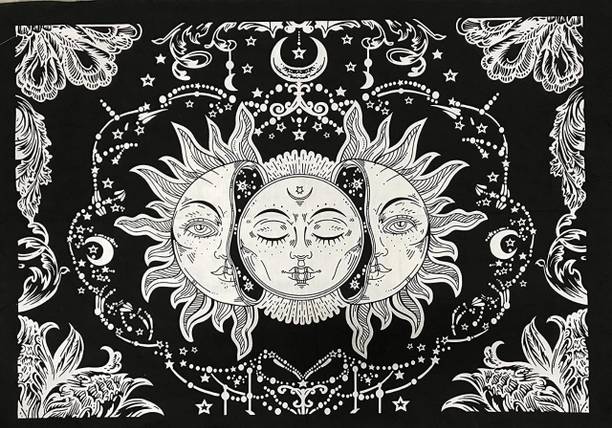 Art World Tripple Sun Moon and Star Mandala Hippie Psychedelic Boho Bohemian Cotton Decorative Wall Hanging Tapestry Poster 40 X 30 Inches Tapestry